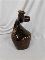 Odd stoneware jug w/2 spouts, 9"H