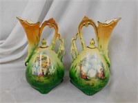 Czech matched pair Ewer vases, 7.5"H