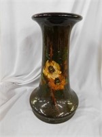 Glazed dark brown ceramic pedestal w/floral