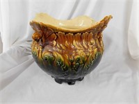 Brown tan ceramic planter, 10"H x 11.5"W,
