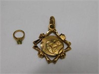 18K y.g. pendant, 3/4" square - tiny ring charm