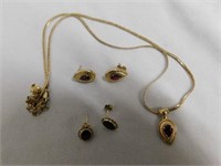 Necklace & 1 pr. Pierced earrings, garnet