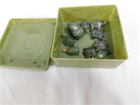 Jade frog & 6 turtles - fish & scarab pendants in