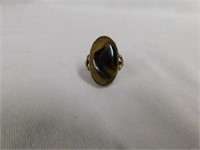 Moss agate ring, sterling mount w/10K y.g. bows