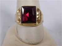 10K  y.g. synthetic Ruby ring, size 10.75, 2.85