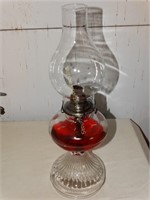Glass oil lamp 19"h w/ etched globe