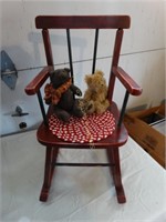 Wood doll rocking chair 11"w x 22"h w/ 2 bears &