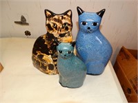 2 Ceramic cats & 1 ceramic  cat vase 11"h