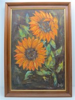 ORIGINAL Sunflower Oil Painting Signed Jody