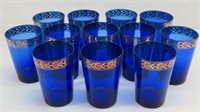 Set of 12 Pier 1 Cobalt Blue Gold Rim Glasses
