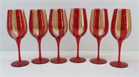 Set of 6 Pier 1 Red & Gold Hand Blown Goblets