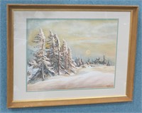 Original Watercolor Painting  Snowy Winter Forest