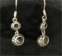 STERLING FISH HOOK DANGLE FILIGREE EARRINGS