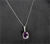 14K AMETHYST AND DIAMOND .30CT TDW WG PENDANT