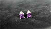 14KW AMETHYST .02CT EARRINGS WITH ACCENT DIAMONDS