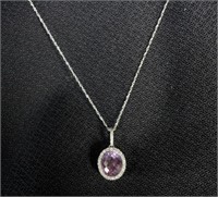 14KW 2CT AMETHYST NECKLACE 18IN CHAIN