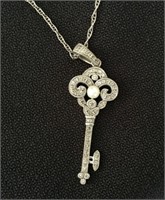 STERLING SILVER 18IN KEY WITH 18" CHAIN AND CZs