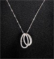 14KW .55CT TDW NECKLACE 18IN CHAIN, DOUBLE OVAL