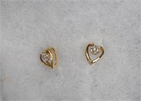 CHILD'S 14K HEART SHAPED EARRINGS  W/ DIAMOND