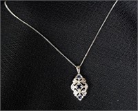 14KW SAPPHIRE/DIAMOND PENDANT W/ 18" CHAIN