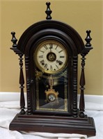 Antique Mantle Clock W/ Glass Inlaid Pendulm