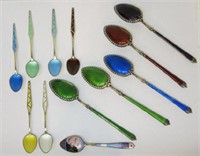 GROUP OF 12 ENAMELLED STERLING DEMITASSE SPOONS