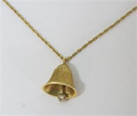 14K GOLD CHAIN NECKLACE & CHRISTMAS BELL PENDANT