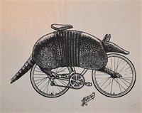 Jim Franklin Original Armadillo Bicycle Drawing
