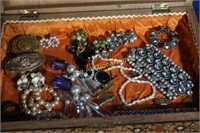 Box of costume jewelry, nice lot of costume items