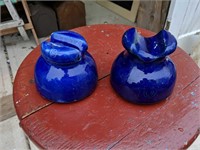 2 RARE Blue Antique Glazed Porcelain Insulators