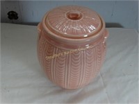 Vintage pink pottery cookie jar USA? 8"