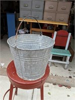 Vintage Galvanized Metal Farm Bucket with Handle