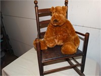 Wood doll rocking chair 11"w x 23"h w/ Gund bear