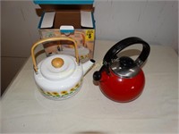 2 Tea kettles - sunflowers & red