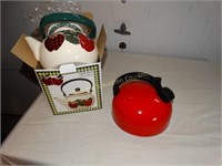 2 Tea kettles - red & apple