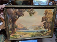 Antique Atkinson Fox Mountain Lake Print Framed