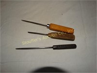 2 Wood ice picks & 1 metal ice pick marked