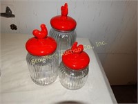 Glass 3pc Hen canister set