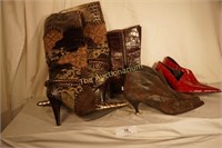 boots, shoes  3 pair boots  I pair red lizard pum8