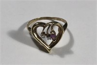10 K Amethyst w/ Diamond Heart Ring