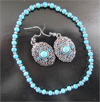 Bracelate and Earrings Simulated Turqouise
