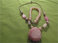 2 Pink Pieces Including 1 Pink Stone Necklace