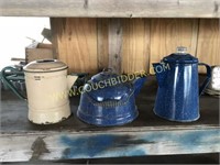 3 enamelware coffee pots
