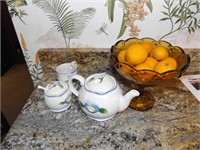Decorative Tea Pot and Footed bowl