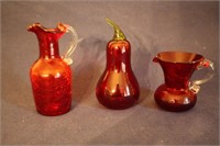 3 Pieces Ruby Art Glasss