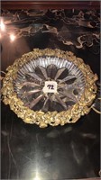 Antique brass & crystal ashtray