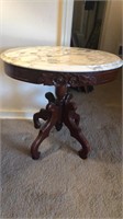 Early Victorian mahogany marble top lamp table