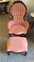 Early Victorian Mahogany Parlor Chair with Ottoman