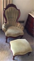 Early Victorian mahogany parlor chair with ottoman