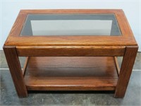 Wood Side Table with Glass Insert & Bottom Shelf